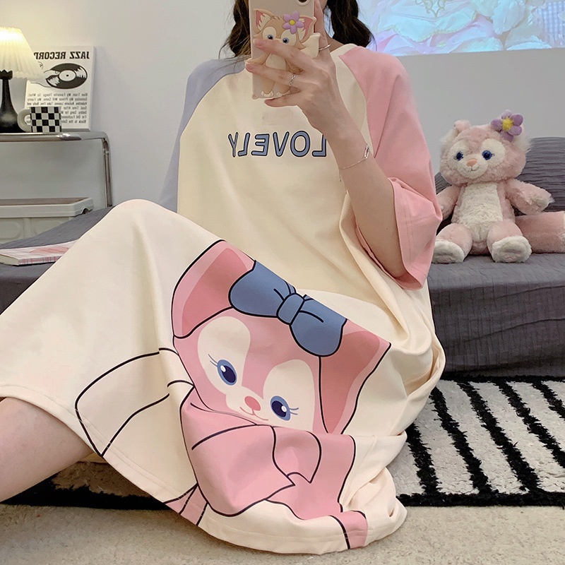 Đầm Ngủ Tay Ngắn In Họa Tiết Hoạt Hình Phong Cách Hàn Quốc Dễ Thương Thời Trang Cho Nữ La188