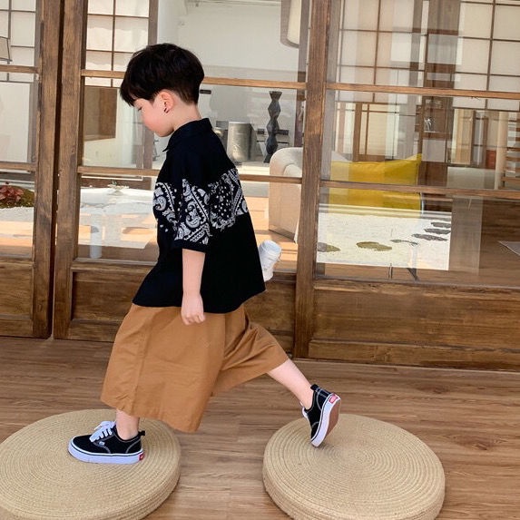 Áo sơ mi bé trai số đại,Áo Sơ Mi Cotton Ngắn Tay In Họa Tiết Thời Trang Mùa Hè Hàn Quốc Dành Cho Bé Trai 2-14 tuổi