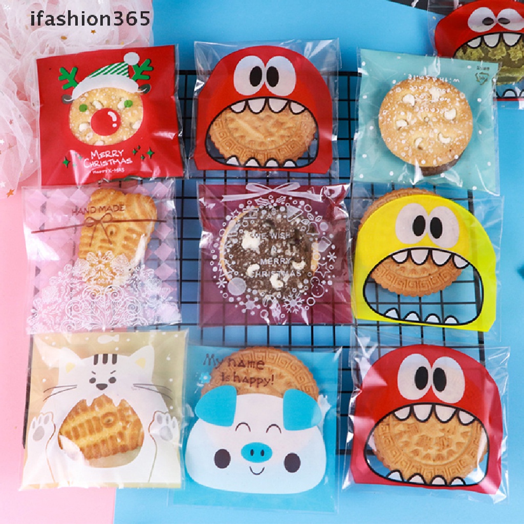 Set 100 Túi Đựng Bánh Kẹo Tự Dính Họa Tiết Hoạt Hình Dễ Thương ifashion365