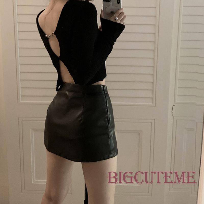 Bộ Áo Tank Top + Chân Váy Da PU Lưng Thấp + Áo Sát Nách Thời Trang Dành Cho Nữ