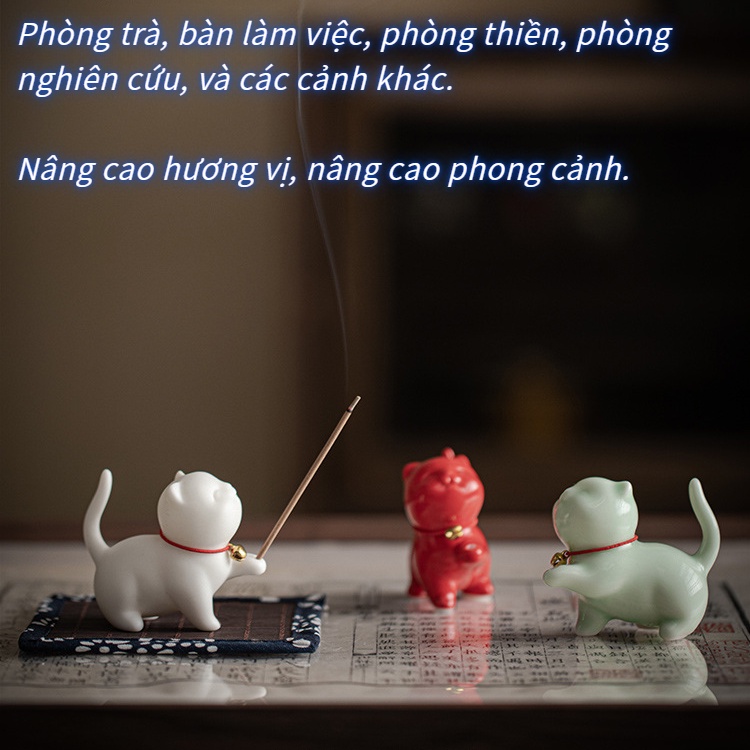 Đế Cắm Nhang Bằng Sứ Hình Mèo Kitty Dễ Thương Giá Đỡ