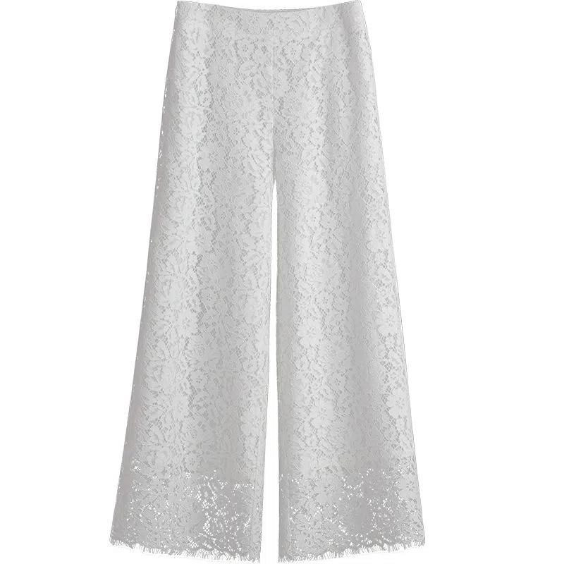 Quần Lưng Cao Phối Ren Hoa Thiết Kế Dáng Rộng Thoải Mái