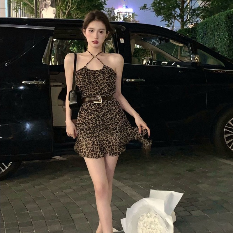 COZOK Đầm Sát Nách Hoạ Tiết Da Báo Thiết Kế Lệch Tà Quyến Rũ