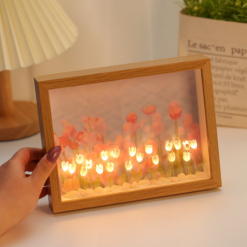 Khung Ảnh Hoa Tulip Phát Sáng Ban Đêm Có Thể Co Giãn DIY Sáng Tạo Làm Quà Tặng Cho Bạn Bè