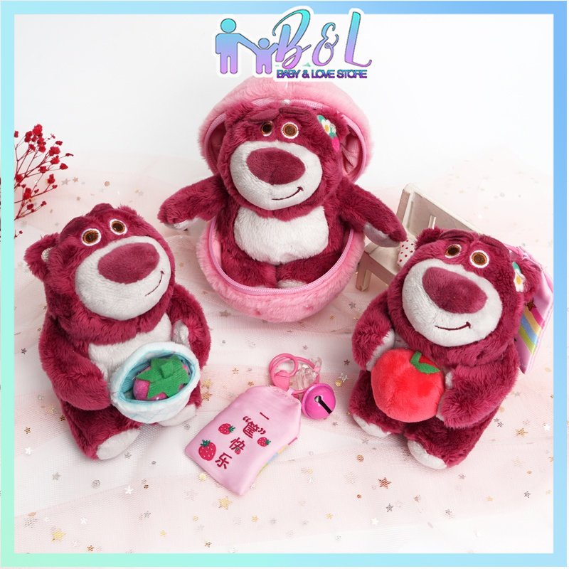Bộ 3 Gấu Nhồi Bông Hình Trái Dâu / Lotso Ngẫu Nhiên Dễ Thương Dùng Làm Quà Tặng Giáng Sinh / Sinh Nhật / Túi Xách