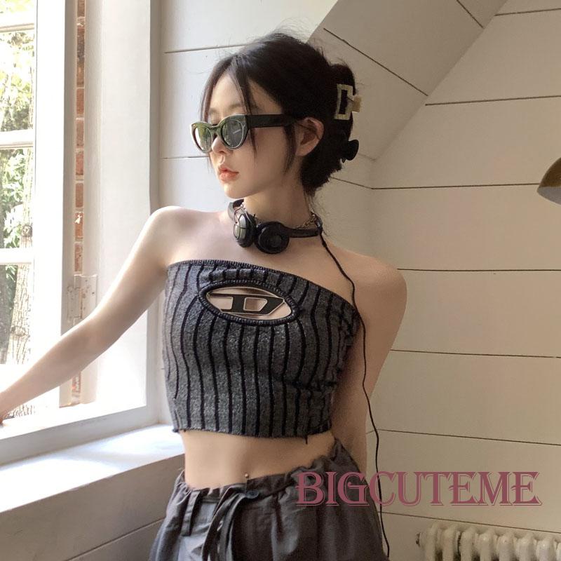 Áo Croptop Dệt Kim Không Tay Hở Vai Co Giãn Thời Trang Mùa Hè Dành Cho Nữ