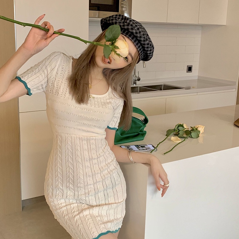 IELGY  Đầm Tay Ngắn Dáng Ôm Thời Trang Cho Nữ