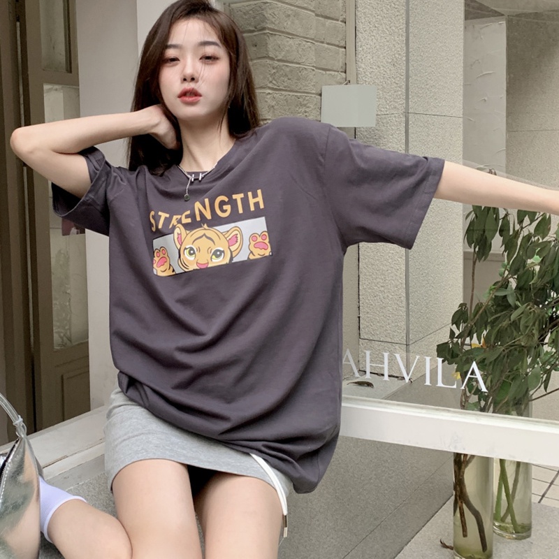 IELGY  Áo Thun Tay Ngắn Dáng Rộng In Họa Tiết Hoạt Hình Phong Cách Hàn Quốc Thời Trang Cho Nữ