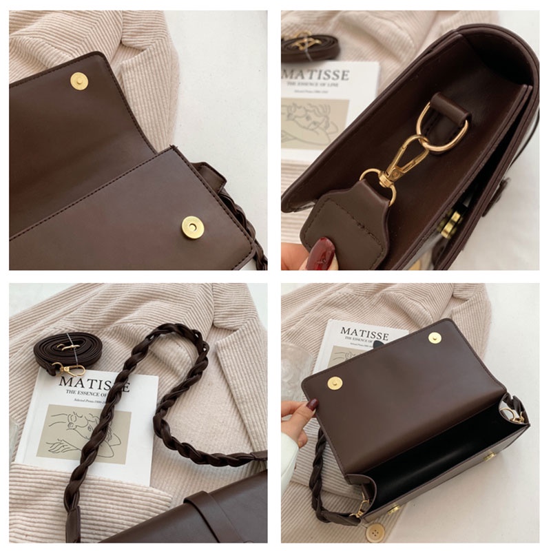 Mischa Túi Đeo Vai Hình Vuông Cỡ Nhỏ Bằng Da PU Màu Trơn Phong Cách retro Thời Trang Cao Cấp Dễ Phối Đồ