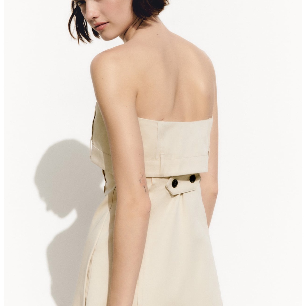 Zara Áo Khoác COTTON Dáng Dài Trễ Vai Thời Trang Mùa Xuân Quyến Rũ Cho Nữ 3152316