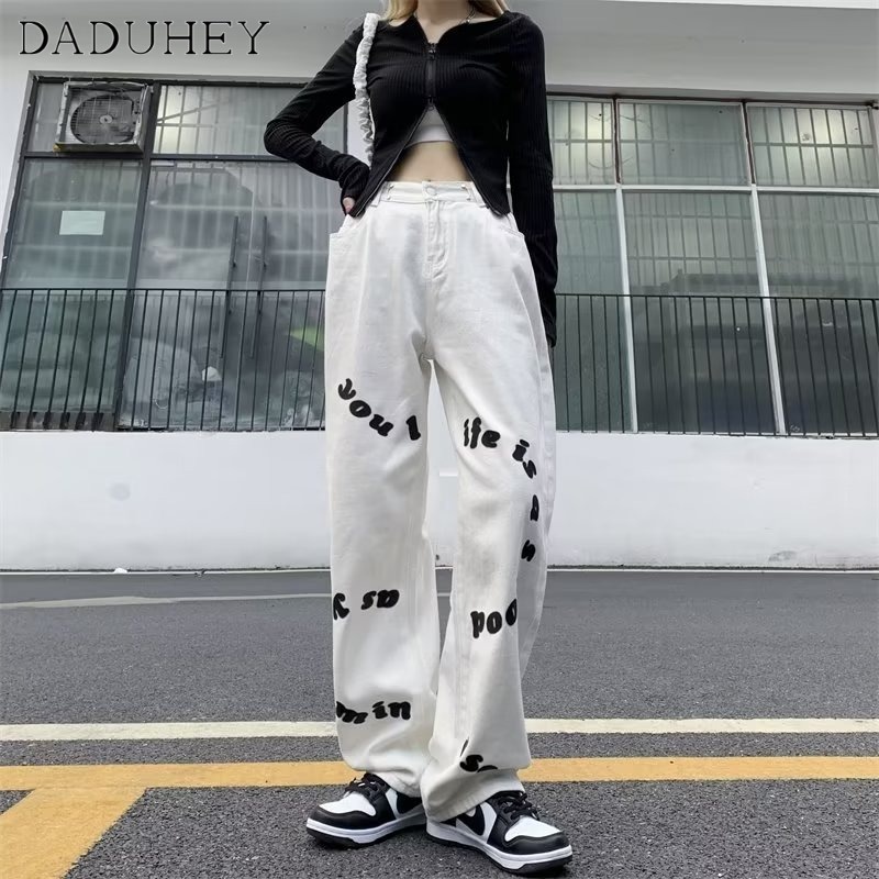 DaDuHey New American Ins Letter Jeans Niche Loose Wide-leg Pants Casual Pants High Waist plus Size Trousers