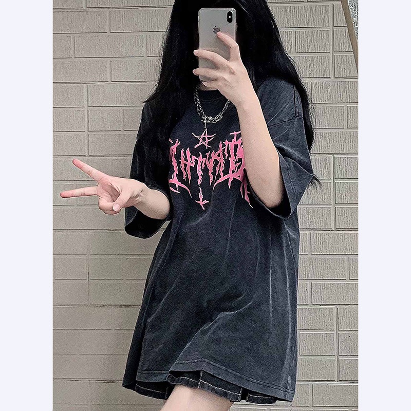 Áo thun NRVP 100% cotton tay ngắn dáng suông in họa tiết hoạt hình phong cách Hàn Quốc cho nữ