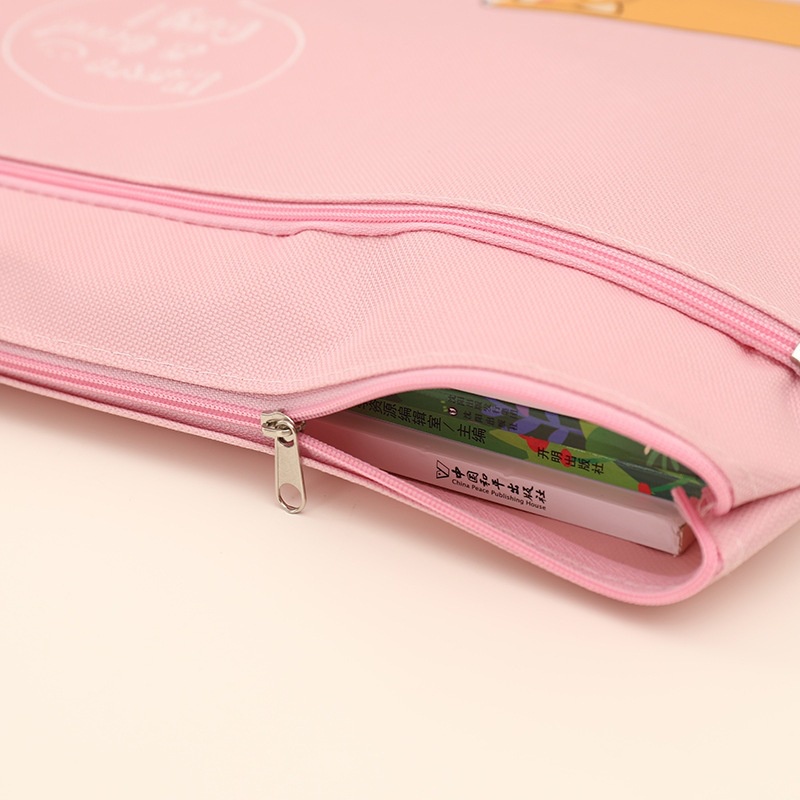 Túi Đựng Tài Liệu Khổ A4 Bằng Vải Oxford Hai Lớp Có Khóa Kéo Họa Tiết Hoạt Hình Dễ Thương Cho Học Sinh