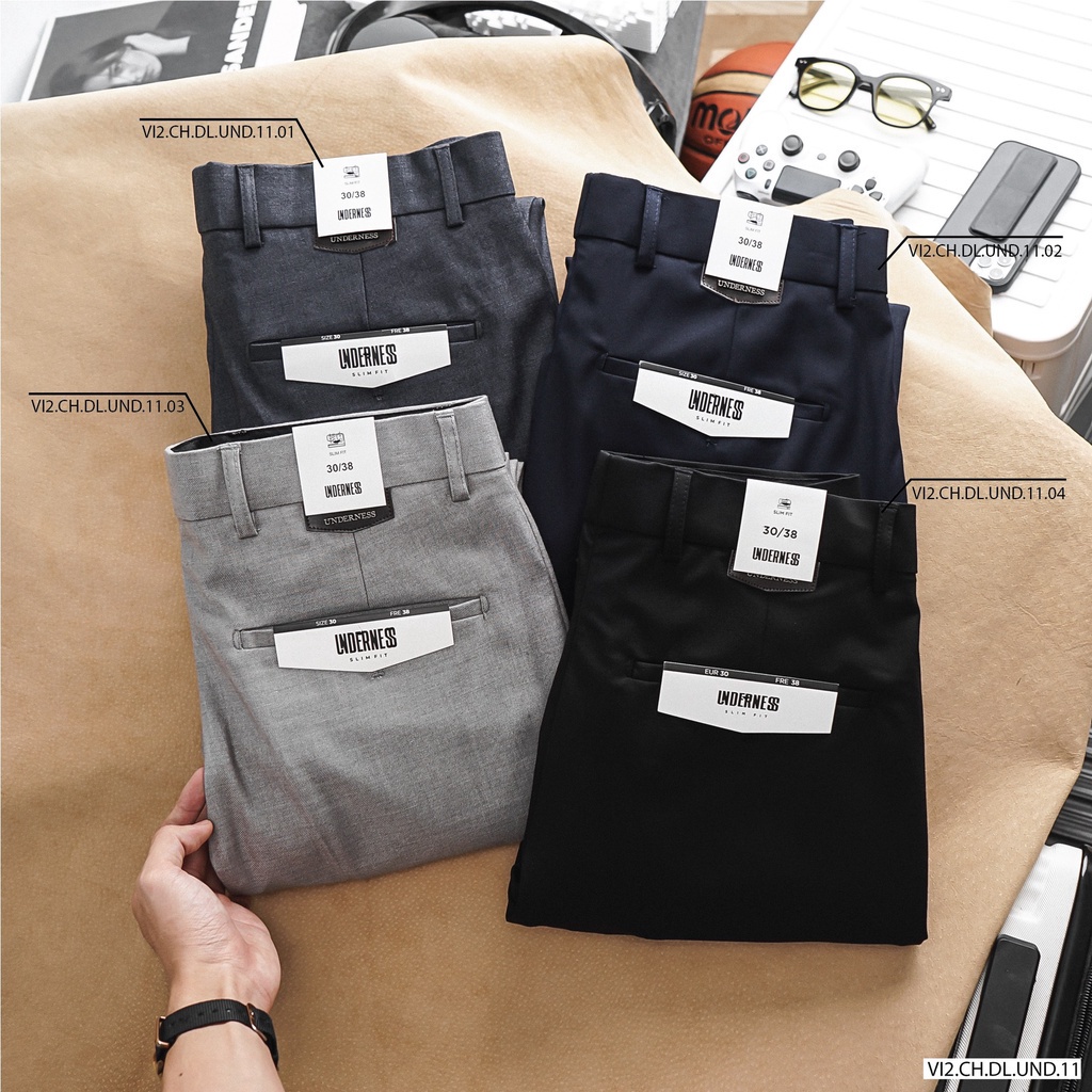 Hình đúng màu - Quần tây xanh đen SLIMFIT UnderNess  -  from dáng cực chuẩn  -  màu quần vải co giãn chuẩn men  -  QVUN1