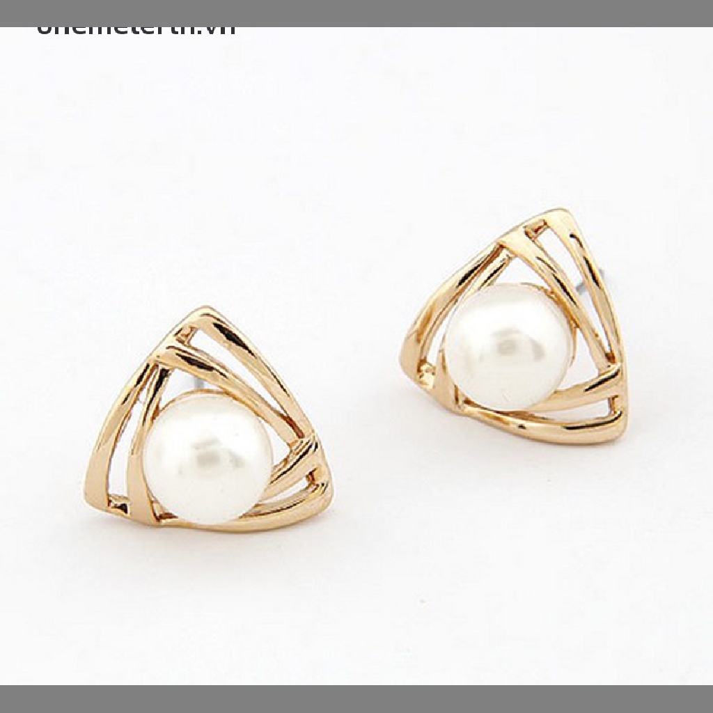 Onemetertn Bông Tai Hình Tam Giác Đính Ngọc Trai Giả Màu Trắng Thời Trang Cho Nữ VN