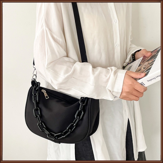 Túi Đeo Vai Bằng Nylon Màu Trơn Có Khóa Kéo Thời Trang Cho Nữ