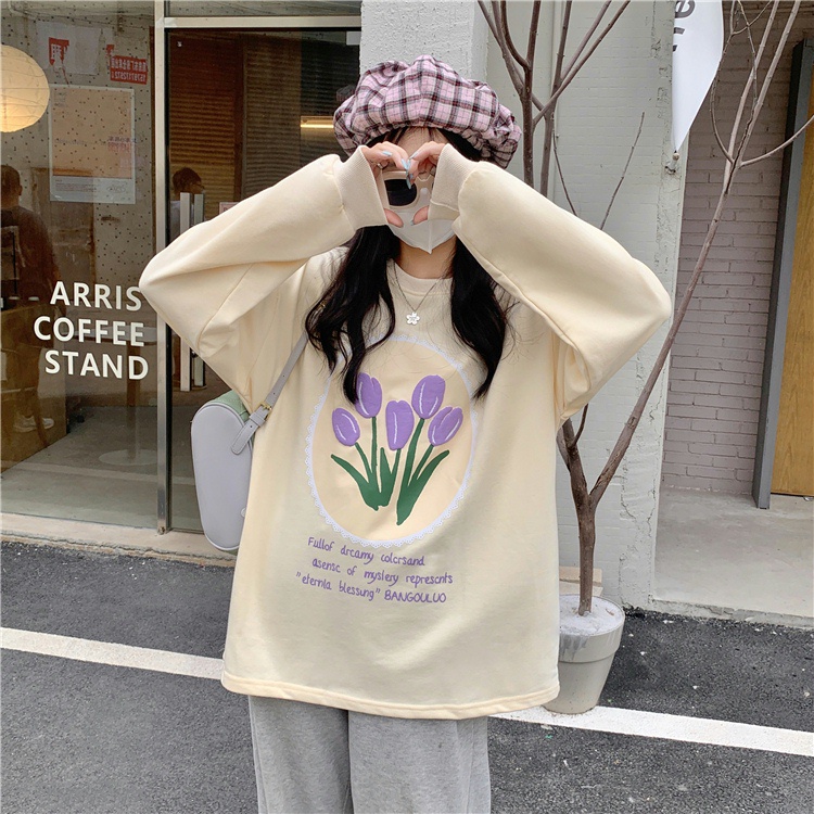 IELGY  Áo sweater Tay Dài Dáng Rộng Kiểu Hàn Quốc Thiết Kế Đơn Giản Cho Nữ