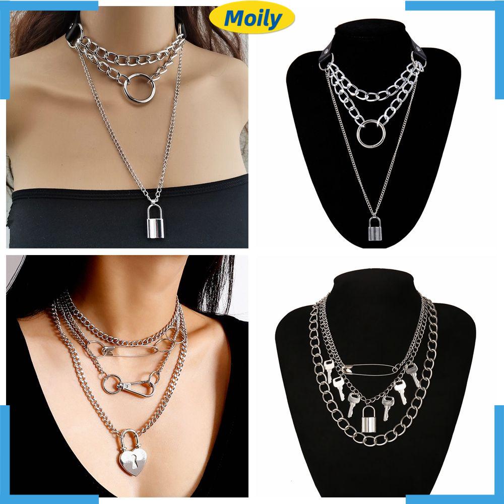Vòng Cổ Choker Nhiều Lớp Phối Đinh Tán Bằng Thép Không Gỉ Thời Trang Cá Tính