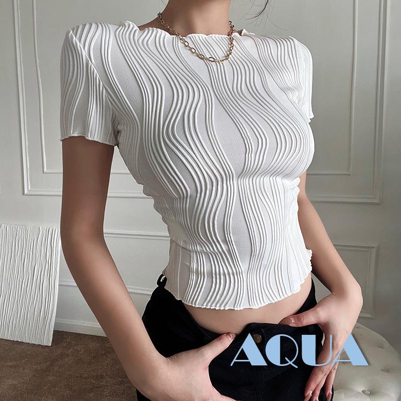 Áo Croptop Tay Ngắn Cổ Tròn Màu Trơn Thời Trang Mùa Hè Cho Nữ