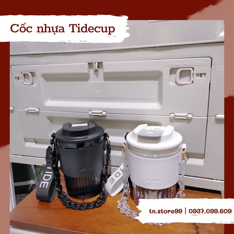 Cốc nhựa/ ly nhựa đựng nước Tide Cup có nắp và bao da, dây đeo đi kèm siêu cute sang chảnh - Napi.home