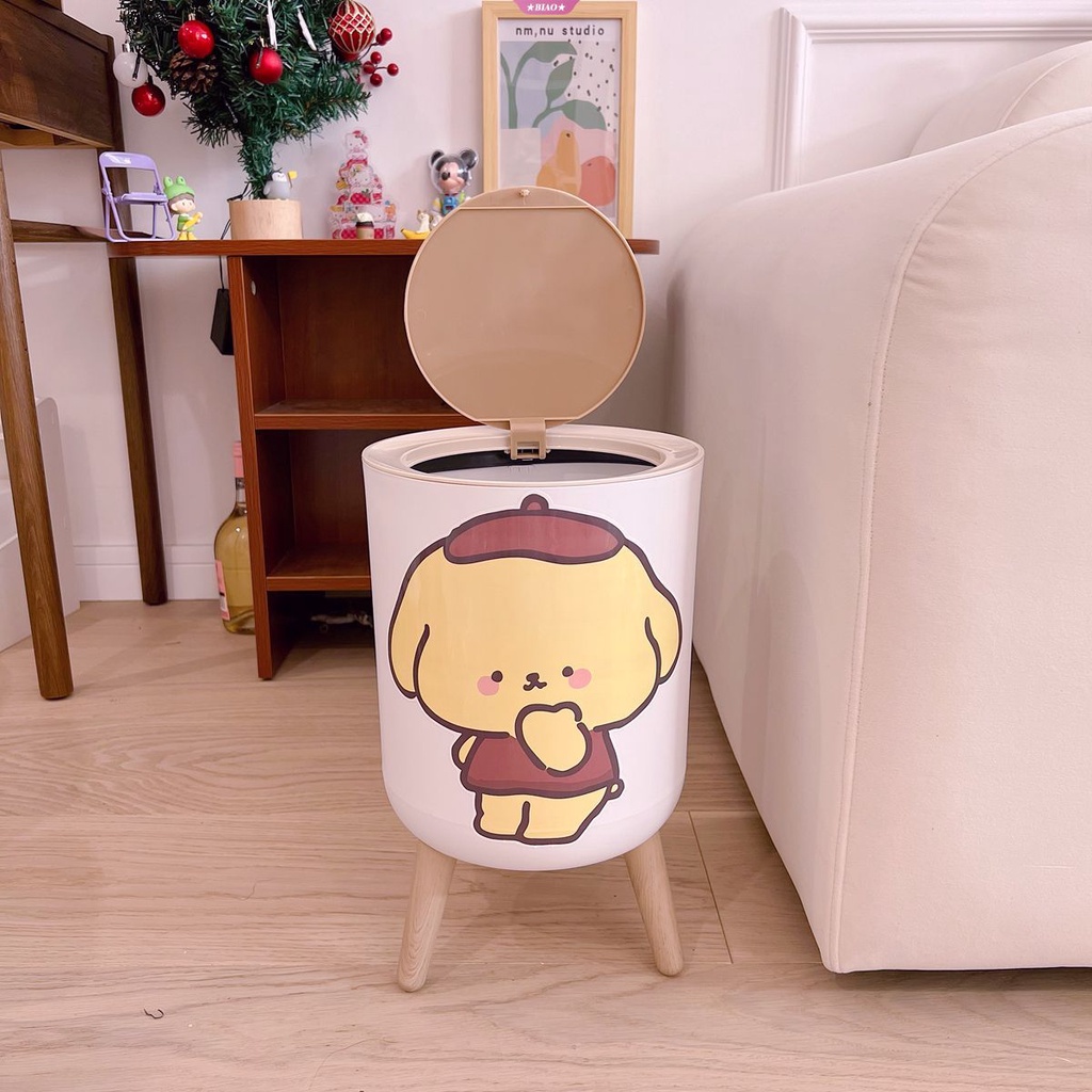 SANRIO Thùng Rác Nắp Lật Hình Tròn In Hình Cinnamoroll Kuromi My Melody Dễ Thương