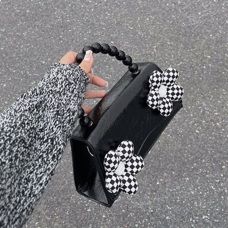 Mischa Túi Đeo Chéo Vai Hình Vuông Nhỏ Bằng Da PU Họa Tiết Ca Rô Đính Ngọc Trai Thời Trang Hàng Mới