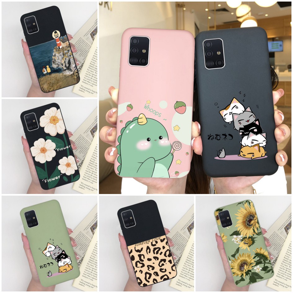Ốp Điện Thoại Silicon Mềm Họa Tiết Hoa / Mèo / Da Báo Màu Sáng Cho Samsung Galaxy A51 A31 Samsung Ga
