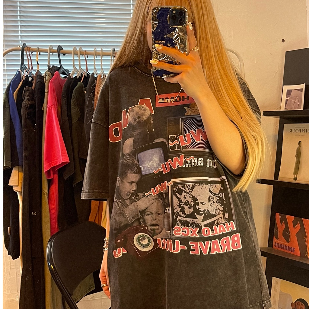 NRVP Áo Thun 100% Cotton Tay Ngắn Dáng Rộng In Họa Tiết Độc Đáo Phong Cách Hàn Quốc Thời Trang Cho Nam Và Nữ