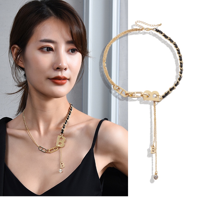 Vòng Cổ Choker Mặt Chữ B Màu Sắc Vàng Đồng Phong Cách Gothic Cho Nữ