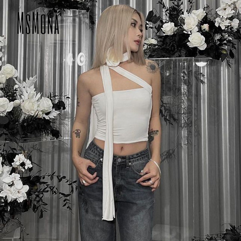 MsMona Áo Ống Màu Trơn Dáng Ôm Thời Trang 2023 Quyến Rũ Cho Nữ