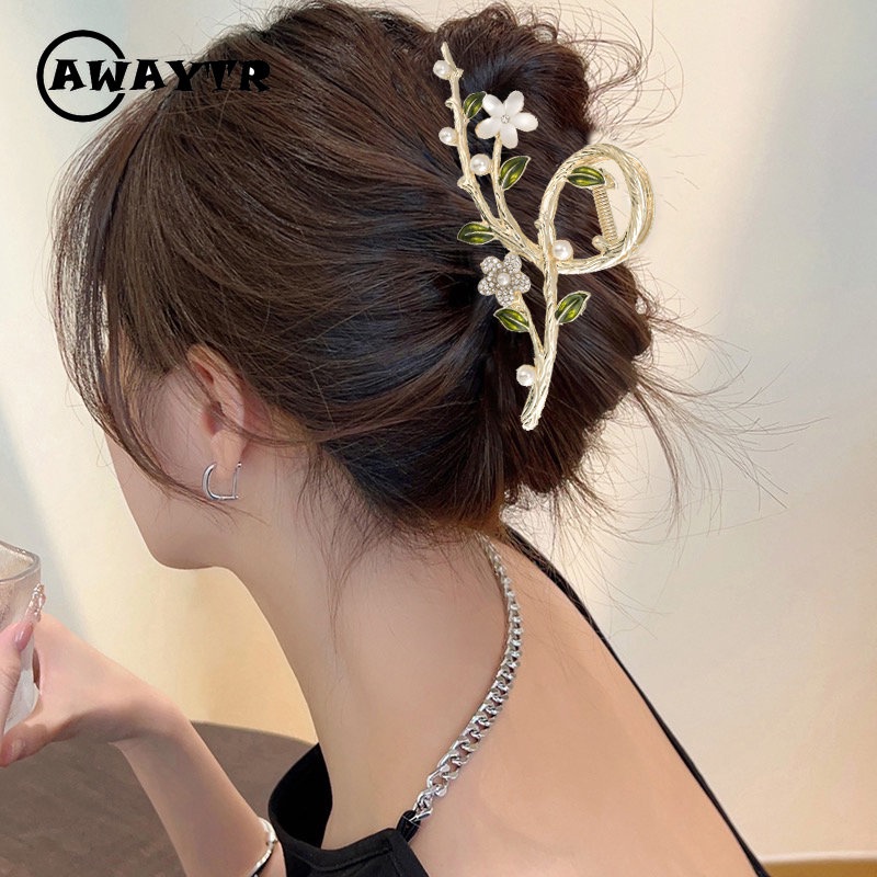 Kẹp tóc hình hoa đính đá mặt trăng 13.5cm xinh xắn cho nữ