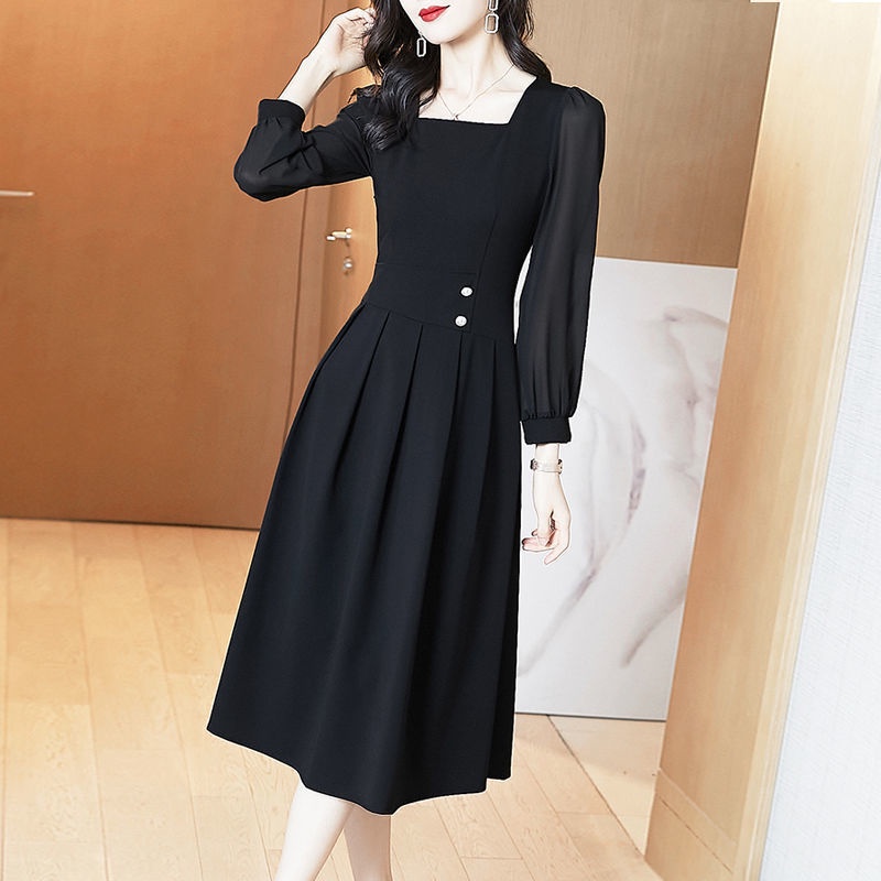 Đầm Vải Tuyn Dài Tay Màu Đen Thiết Kế Thoải Mái Thanh Lịch