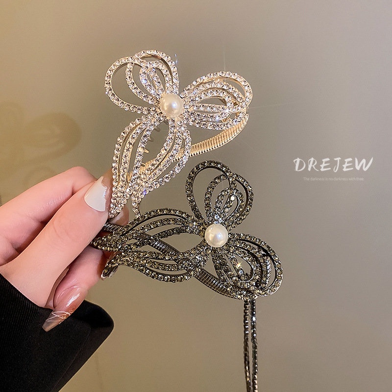 DREJEW Kẹp Tóc Nơ Đính Ngọc Trai Hình Số 8 Thời Trang Cao Cấp Cho Nữ