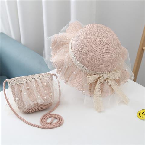 Set Mũ Cói Chống Nắng + Túi Xách Công Chúa Cho Bé Gái