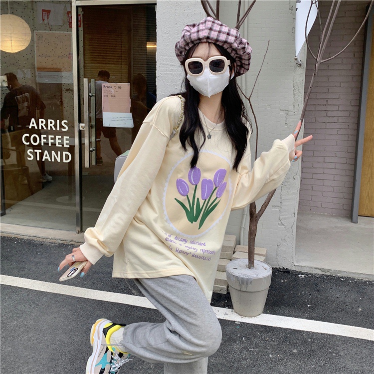 IELGY  Áo sweater Tay Dài Dáng Rộng Kiểu Hàn Quốc Thiết Kế Đơn Giản Cho Nữ