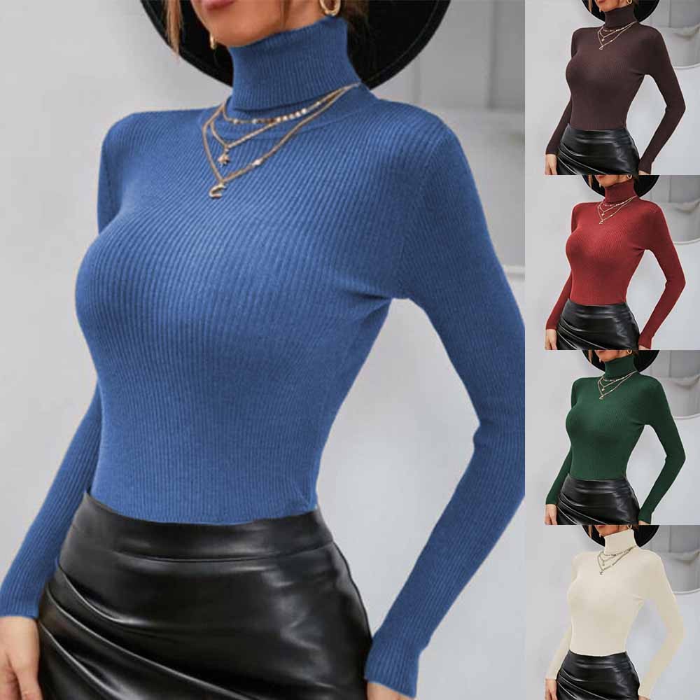 [MM0411] Áo Sweater Dệt Kim Cổ Cao Ôm Dáng Thời Trang Mùa Đông Ấm Áp Cho Nữ