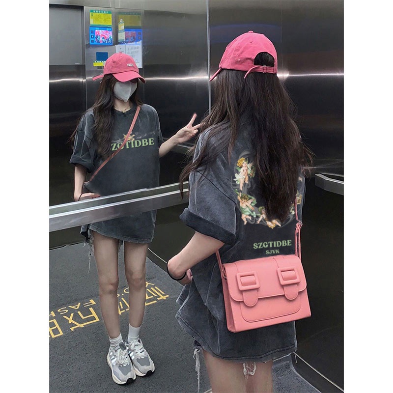 NRVP Áo Thun 100% Cotton Tay Ngắn Dáng Suông In Họa Tiết Hoạt Hình Phong Cách Hàn Quốc Cho Nữ