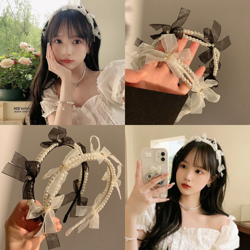 Kẹp Tóc Nơ Đính Ngọc Trai Trắng Phong Cách Pháp Cổ Điển Thời Trang Cao Cấp Cho Nữ
