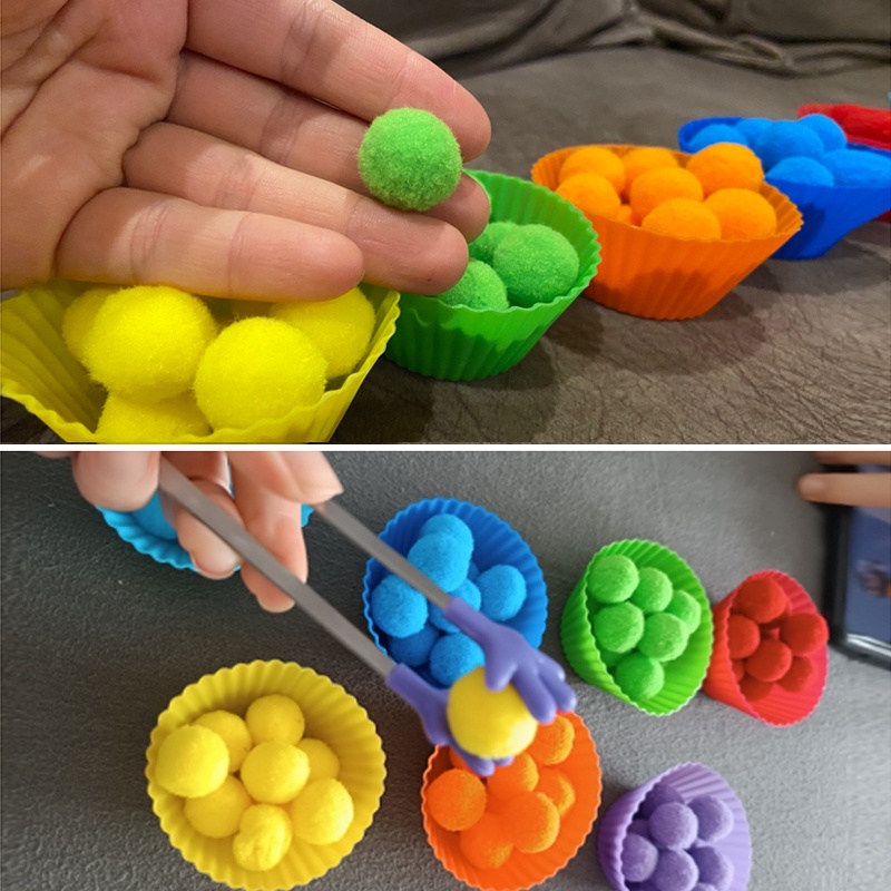 Kids Fine Motor Skills Clip Ball Toy Toddler Color Sorting Bowls Preschool Counting Montessori Early Learning Toys