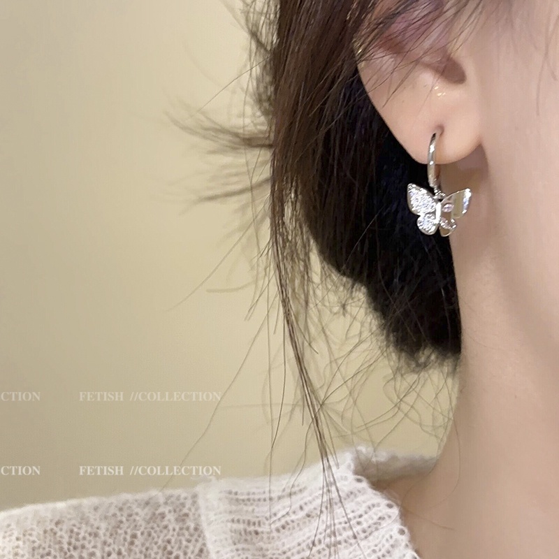 Bông Tai Hình Bướm Hồng Đính Đá Zircon Dễ Phối Đồ Thời Trang Cho Nữ