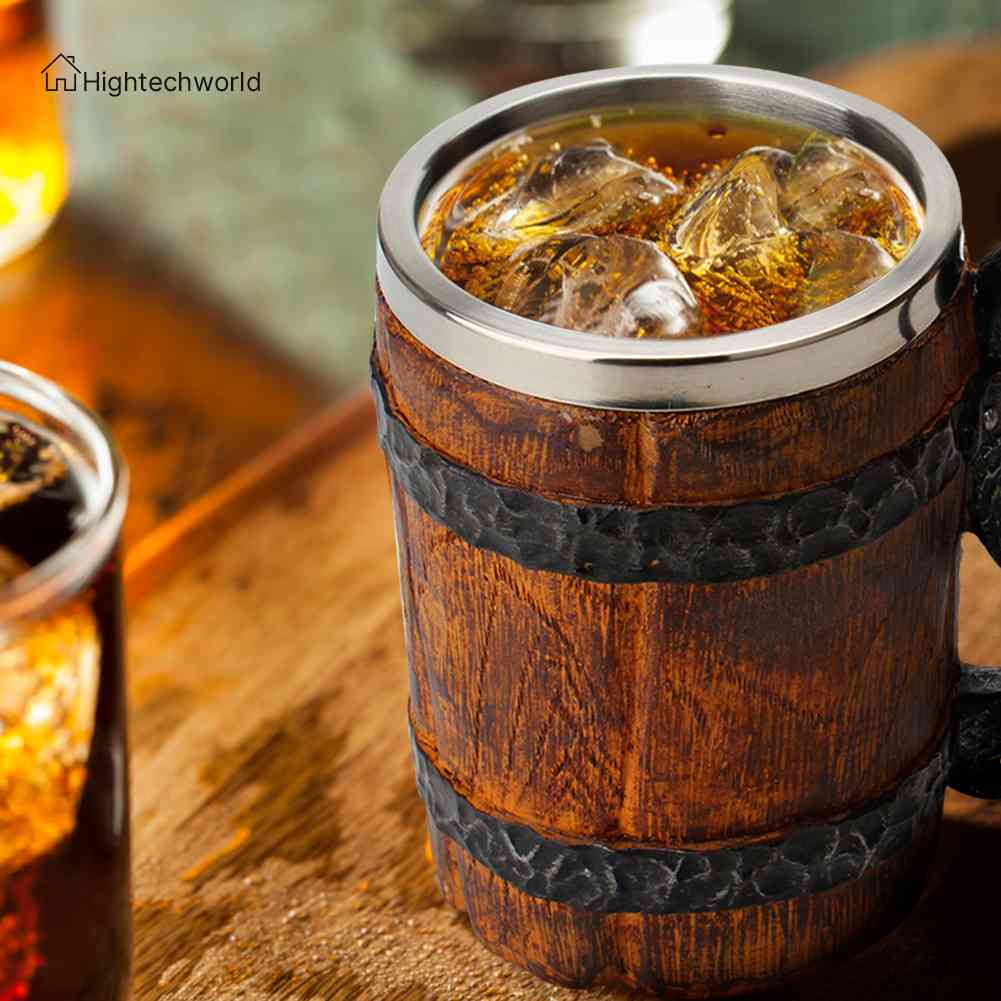 Cốc Gỗ Hai Lớp Cách Nhiệt Dung Tích 500ml Dùng Uống Bia Rượu Vang