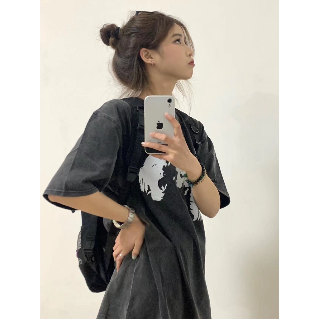 NRVP Áo Thun Đen 100% Cotton Tay Ngắn Dáng Rộng Phong Cách Hàn Quốc Cho Nữ Có Size 5XL