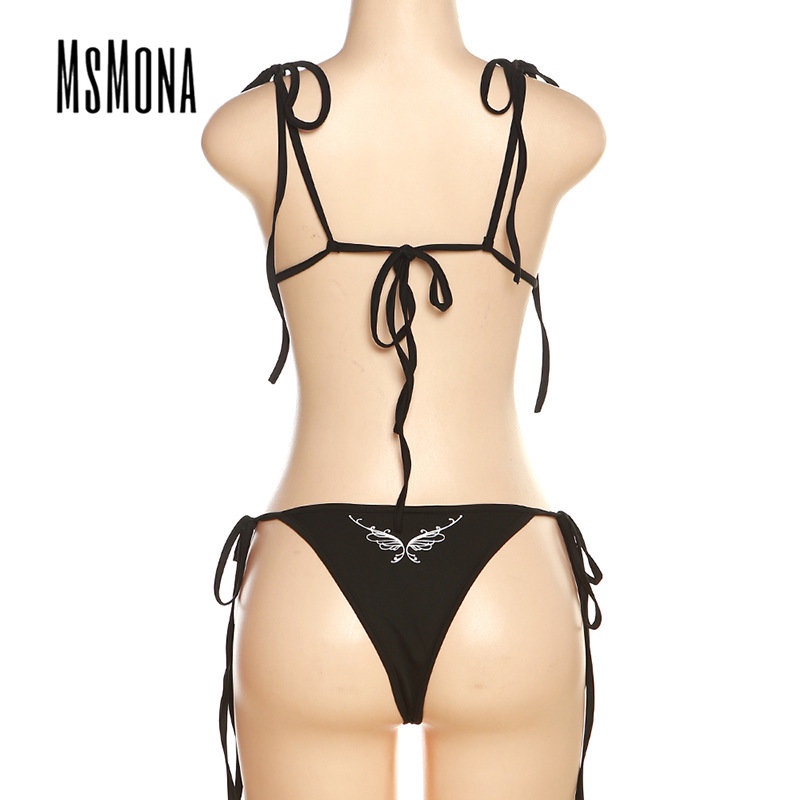 MsMona Bộ Bikini Màu Trơn Dáng Ôm Gợi Cảm Thời Trang 2023 Cho Nữ