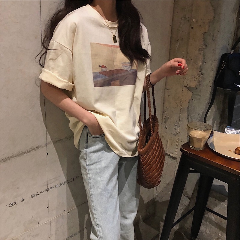 Áo Thun Nữ Ngắn Tay Cổ Tròn Thời Trang Hàn