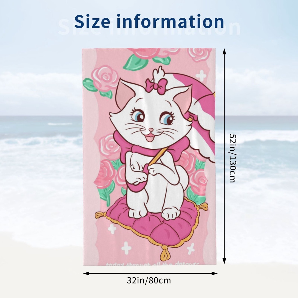 Khăn Tắm Cỡ Lớn 80x130cm Mềm Mại Thấm Hút Tốt In Hình Mèo Marie Dễ Thương