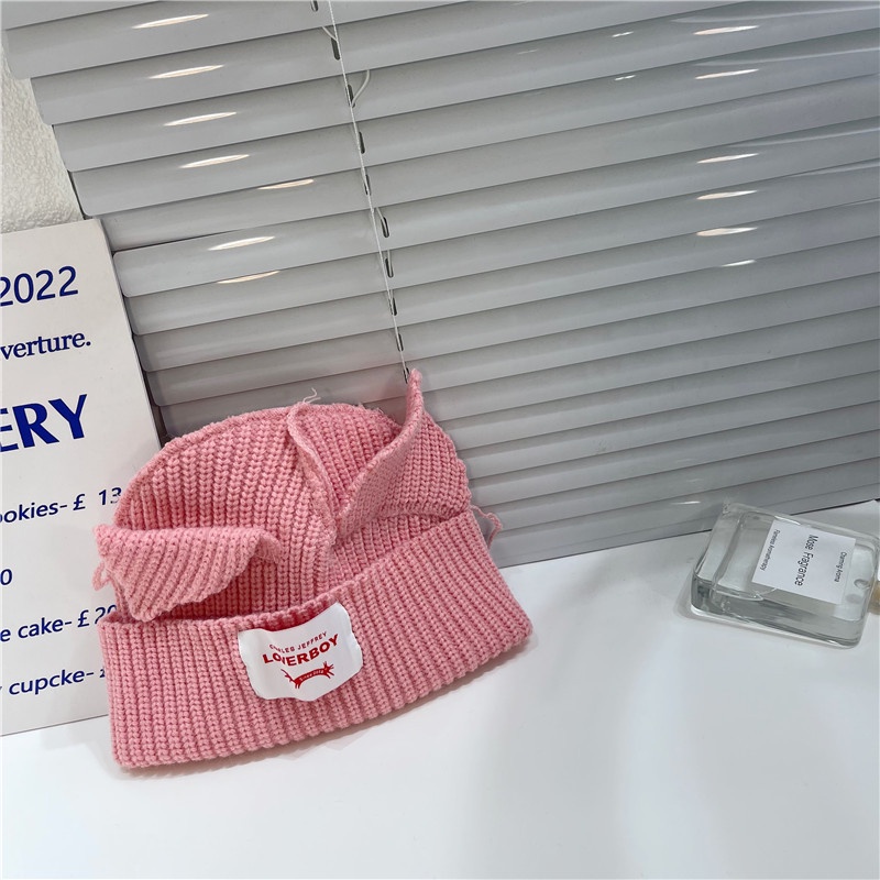 Mũ Len Dệt Kim Màu Trơn Trang Trí Tai Mèo Xinh Xắn Cho Cặp Đôi