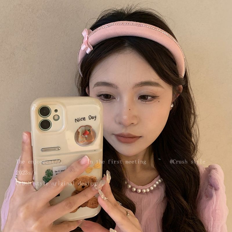 Băng Đô Cài Tóc Bản Rộng Thắt Nơ In Họa Tiết Hoa Anh Đào / Đầu Lâu Kiểu Retro Dễ Thương Cho Bạn Gái