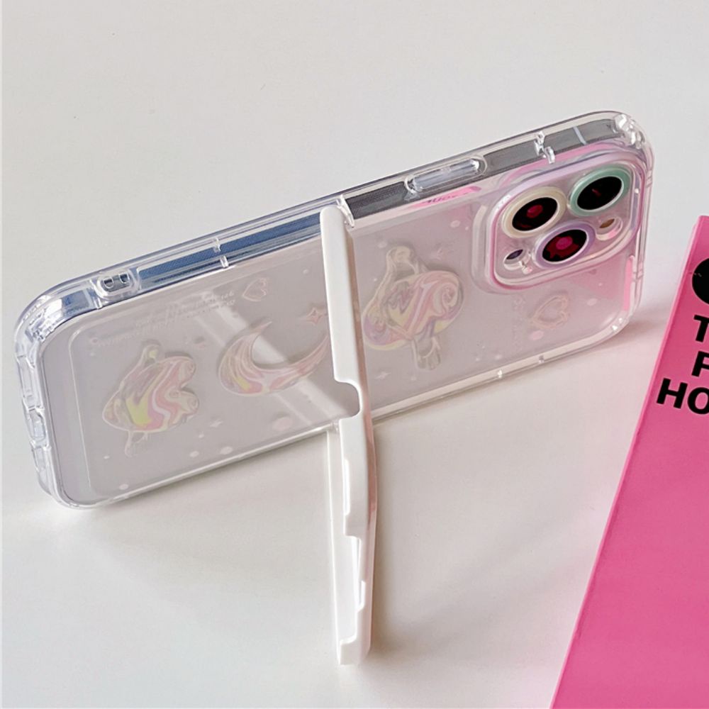 Ốp Điện Thoại TPU Dẻo Họa Tiết Hành Tinh Mặt Trăng Kèm Giá Đỡ Tàng Hình Cho IPhone 11 12 13 14 Pro Max 14 Plus