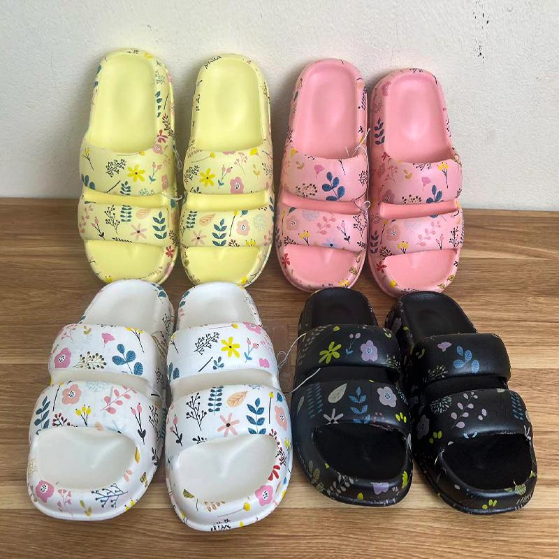 Dép bánh mì nữ quai ngang in hoa cá tính - dép nữ đi chơi dễ thương giá rẻ Cao 4CM