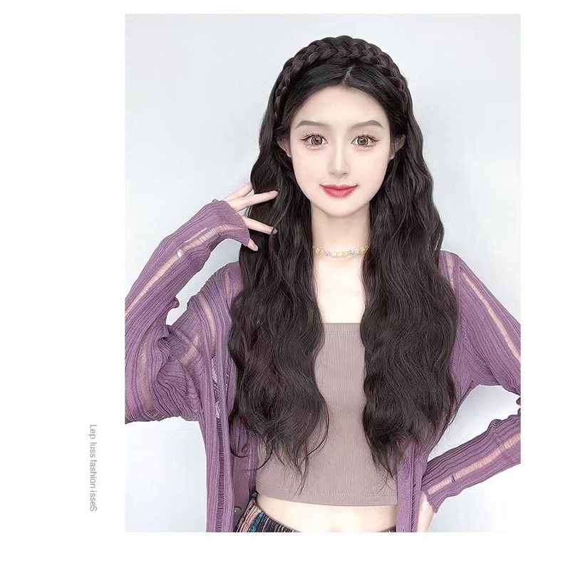 Tóc Giả Dài Xoăn Gợn Sóng Nhỏ Màu Đen / Nâu Tự Nhiên Phong Cách Hàn Quốc Ngọt Ngào Cho Nam Và Nữ